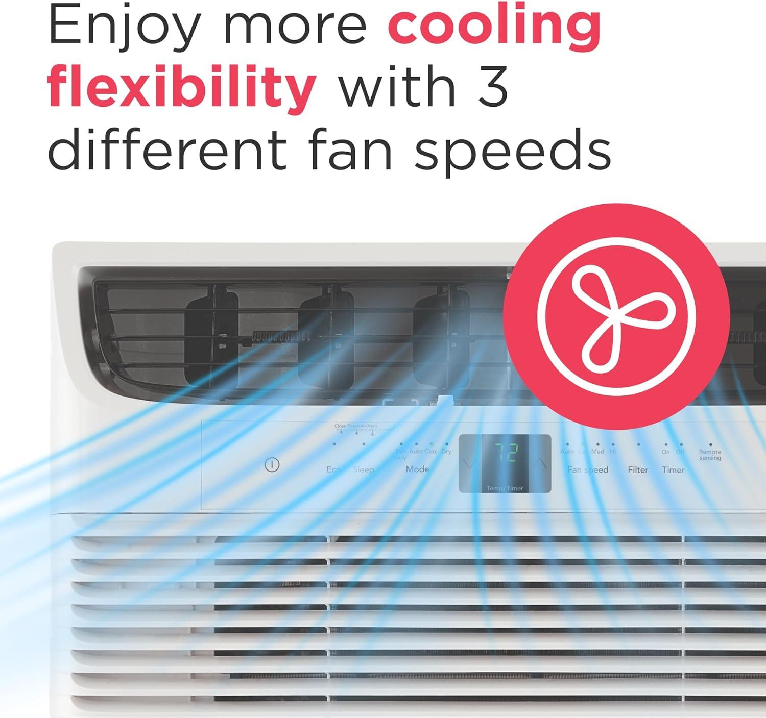 imageFrigidaire 5000 BTU WindowMounted Air Conditioner Cools Up to 150 Sq Ft Quiet Operation Effortless Temperature Control 2 Fan Speeds Auto Restart White12 000 BTU Electronic Controls