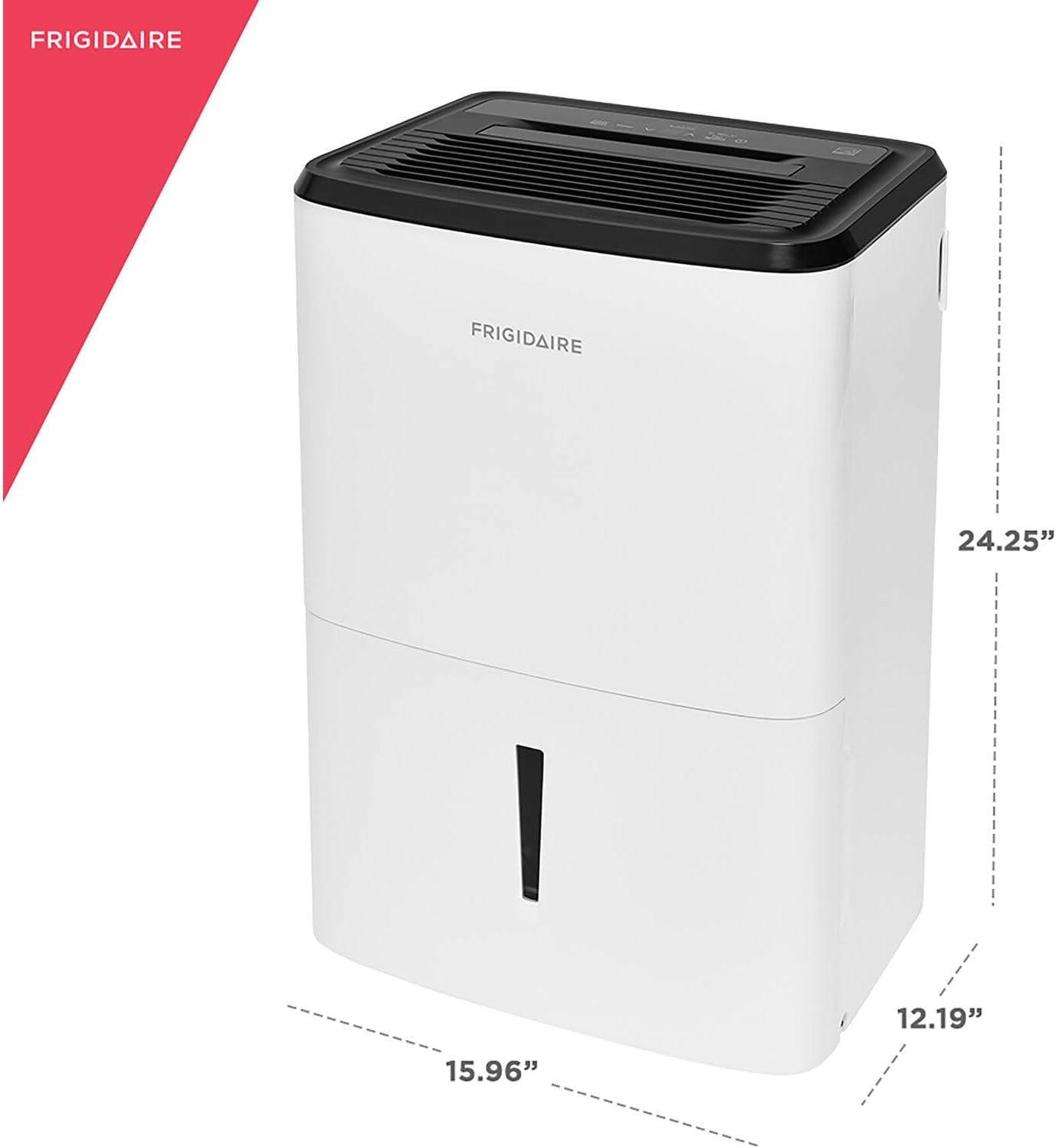 imageFrigidaire 50Pint Portable Dehumidifier for Basement Home and Attic 115V Quiet Moisture Absorber for Humidity Control with Auto ShutOff and Removable Water BucketContinuous Drain Option White50 Pints
