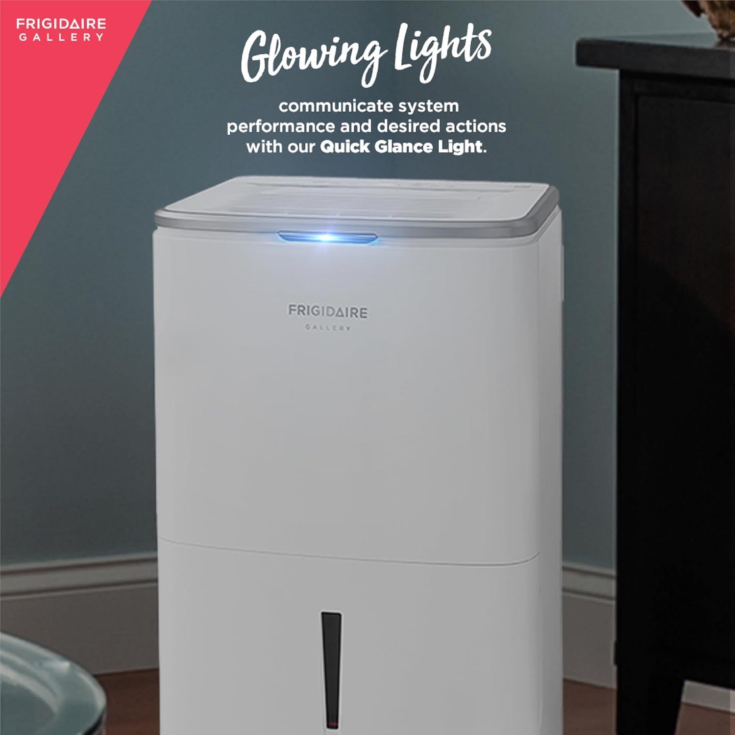 imageFrigidaire 50Pint Portable Dehumidifier for Basement Home and Attic 115V Quiet Moisture Absorber for Humidity Control with Auto ShutOff and Removable Water BucketContinuous Drain Option White50 Pints