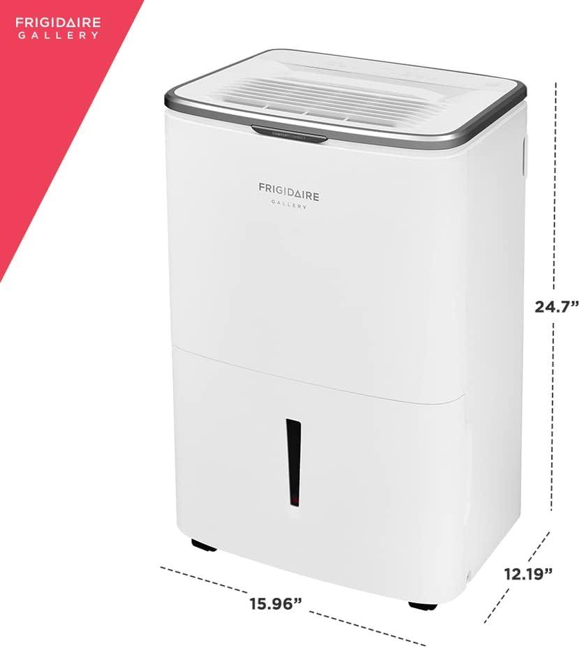 imageFrigidaire 50Pint Portable Dehumidifier for Basement Home and Attic 115V Quiet Moisture Absorber for Humidity Control with Auto ShutOff and Removable Water BucketContinuous Drain Option White50 Pints