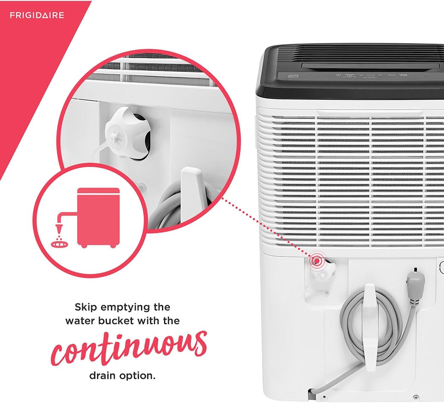 imageFrigidaire 50Pint Portable Dehumidifier for Basement Home and Attic 115V Quiet Moisture Absorber for Humidity Control with Auto ShutOff and Removable Water BucketContinuous Drain Option White50 Pints