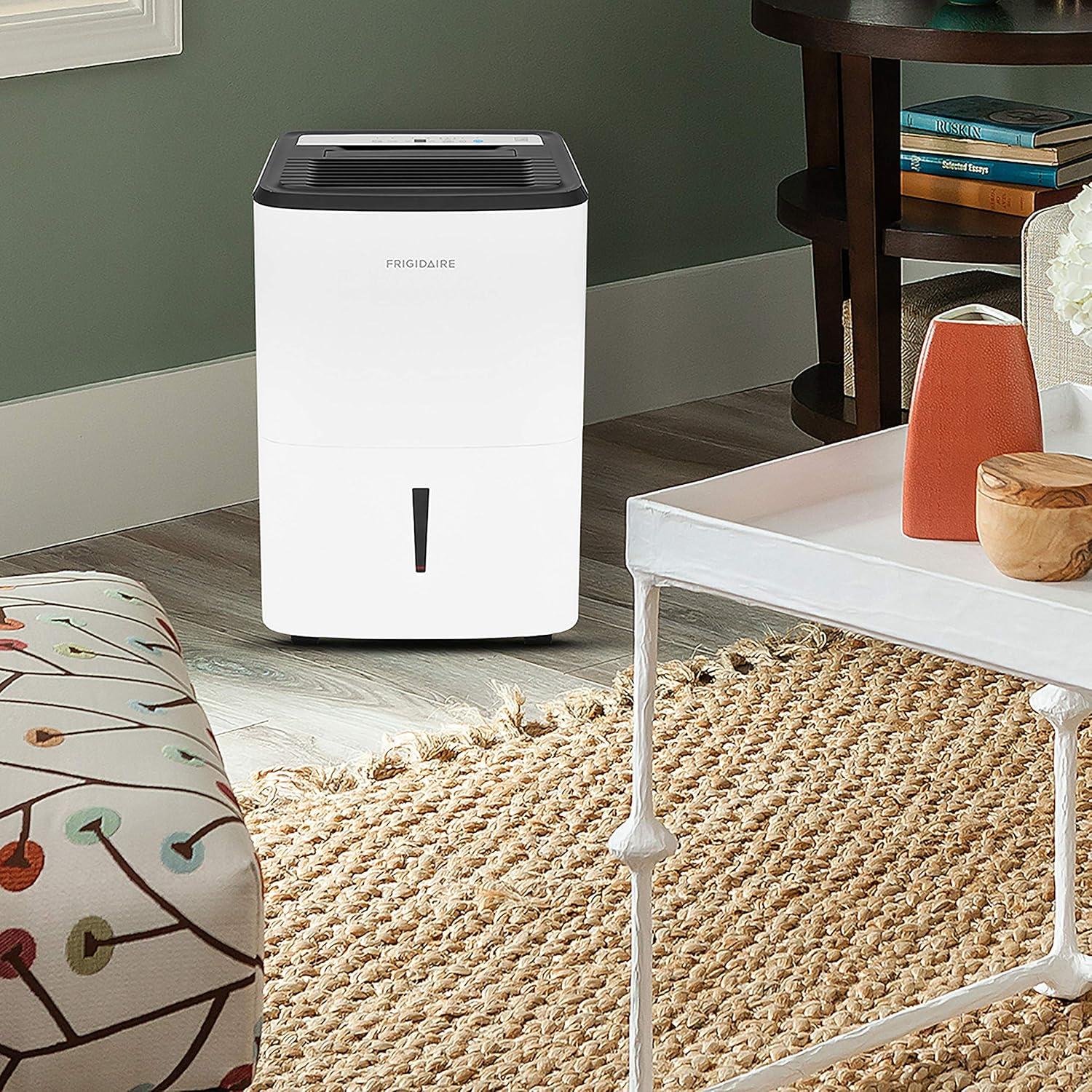 imageFrigidaire 50Pint Portable Dehumidifier for Basement Home and Attic 115V Quiet Moisture Absorber for Humidity Control with Auto ShutOff and Removable Water BucketContinuous Drain Option White50 Pints