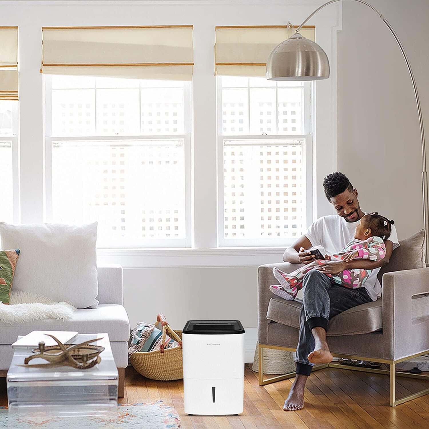 imageFrigidaire 50Pint Portable Dehumidifier for Basement Home and Attic 115V Quiet Moisture Absorber for Humidity Control with Auto ShutOff and Removable Water BucketContinuous Drain Option White50 Pints
