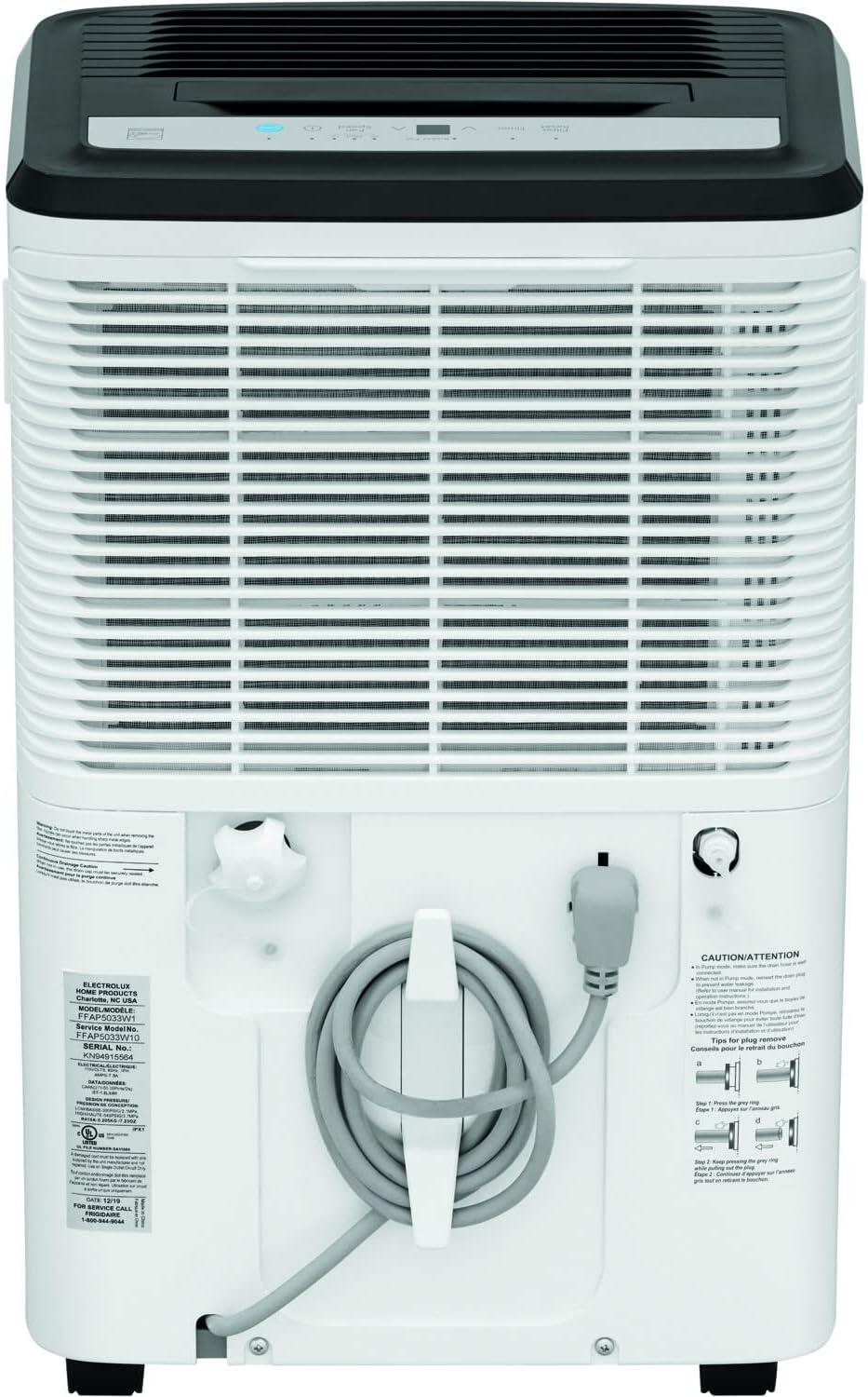 imageFrigidaire 50Pint Portable Dehumidifier for Basement Home and Attic 115V Quiet Moisture Absorber for Humidity Control with Auto ShutOff and Removable Water BucketContinuous Drain Option White50 Pints