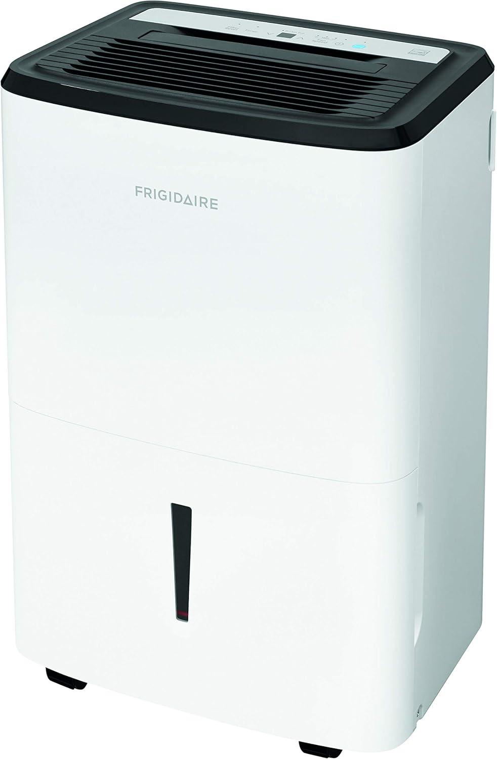imageFrigidaire 50Pint Portable Dehumidifier for Basement Home and Attic 115V Quiet Moisture Absorber for Humidity Control with Auto ShutOff and Removable Water BucketContinuous Drain Option White50 Pints