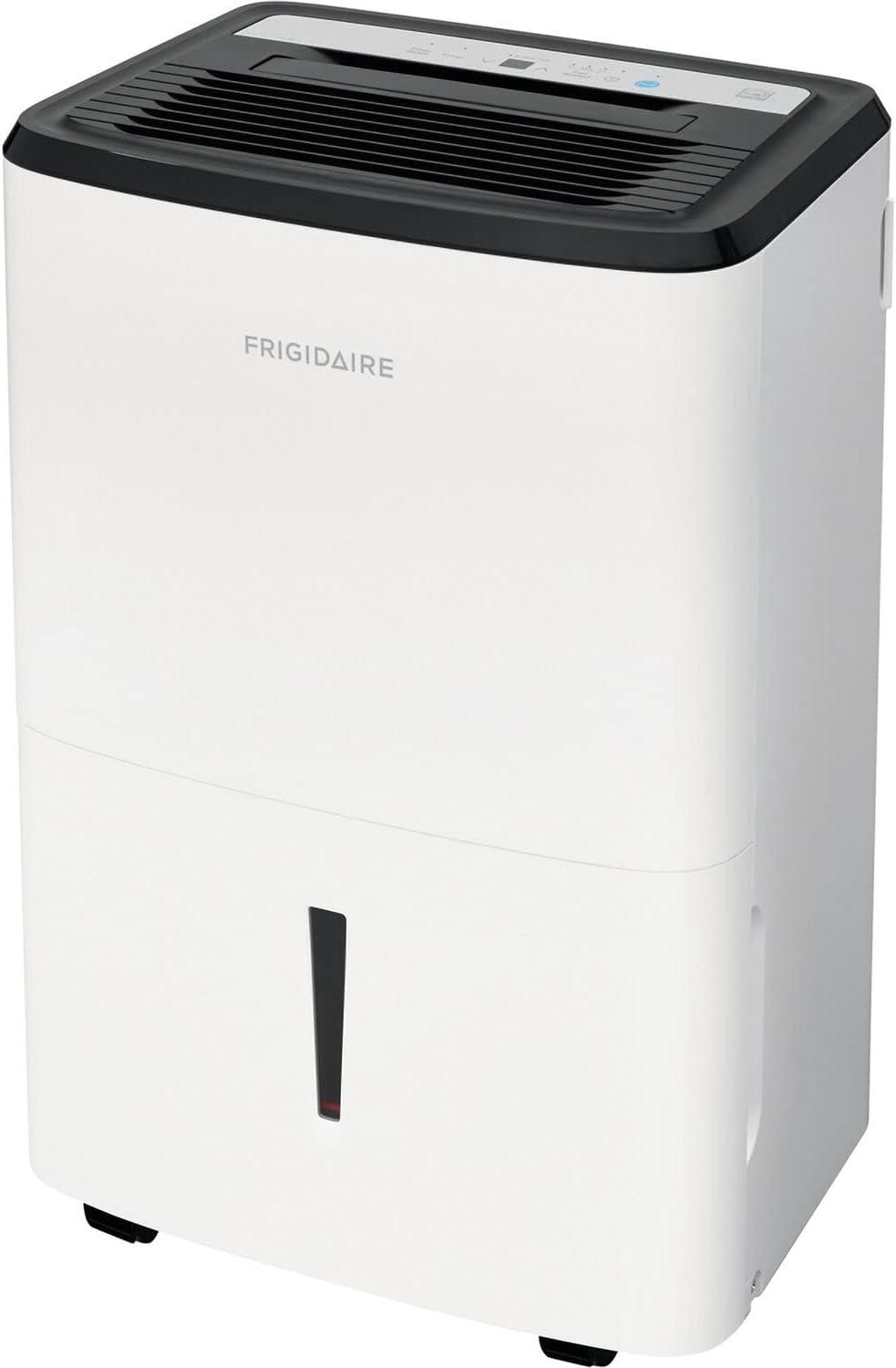 imageFrigidaire 50Pint Portable Dehumidifier for Basement Home and Attic 115V Quiet Moisture Absorber for Humidity Control with Auto ShutOff and Removable Water BucketContinuous Drain Option White50 Pints