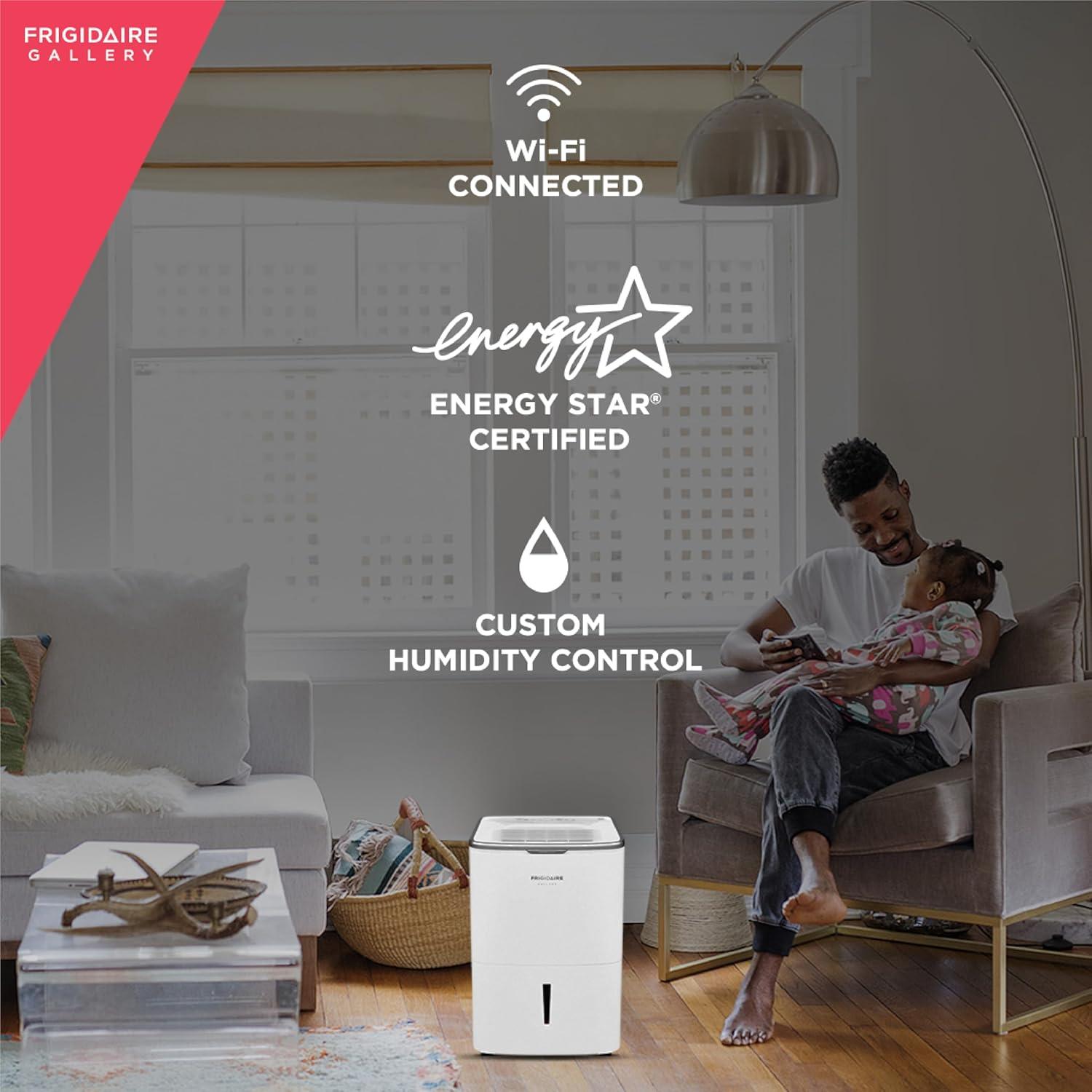 imageFrigidaire 50Pint Portable Dehumidifier for Basement Home and Attic 115V Quiet Moisture Absorber for Humidity Control with Auto ShutOff and Removable Water BucketContinuous Drain Option White50 Pints