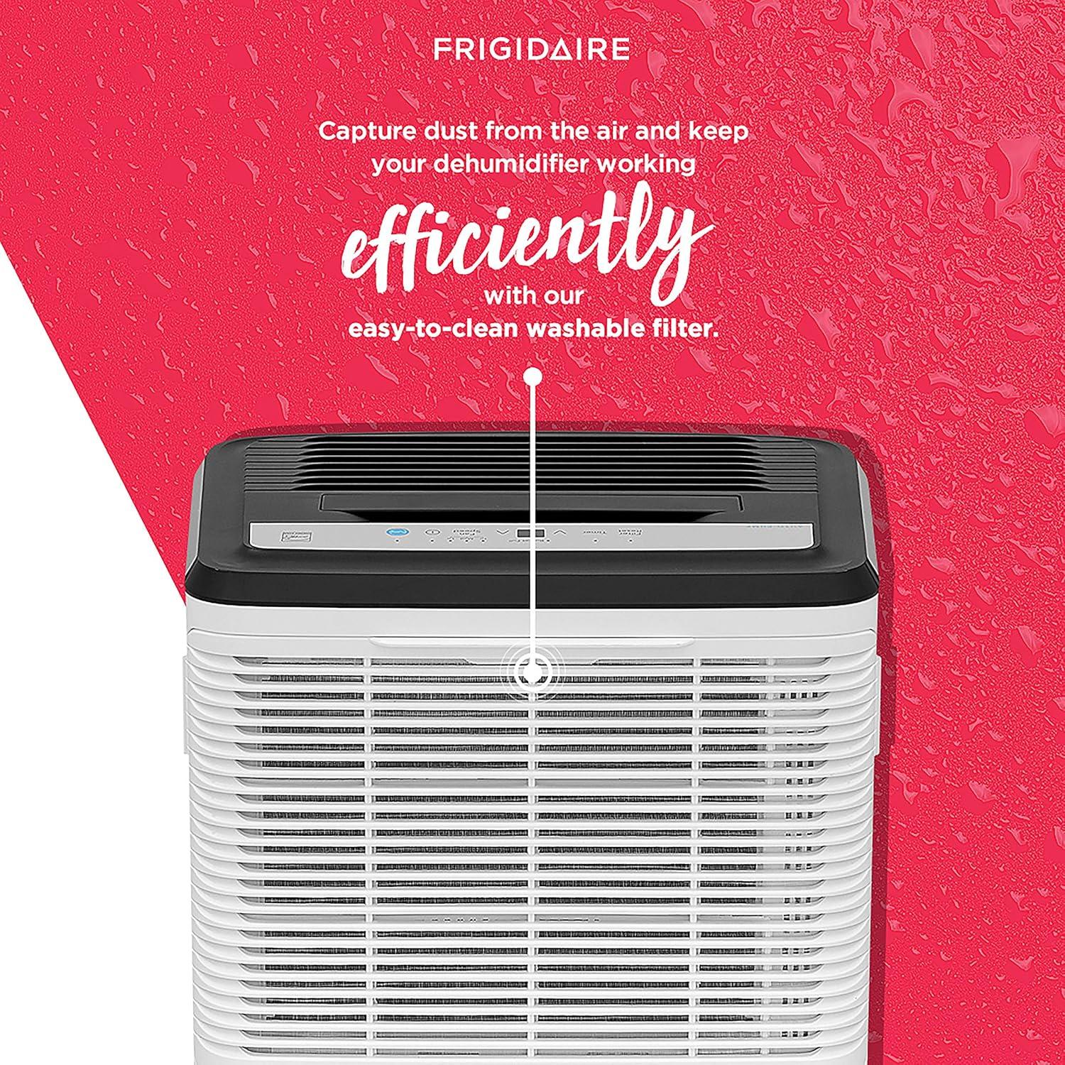 imageFrigidaire 50Pint Portable Dehumidifier for Basement Home and Attic 115V Quiet Moisture Absorber for Humidity Control with Auto ShutOff and Removable Water BucketContinuous Drain Option White50 Pints