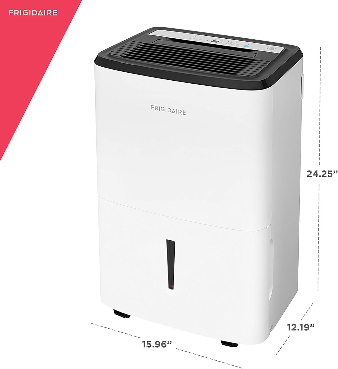 imageFrigidaire 50Pint Portable Dehumidifier for Basement Home and Attic 115V Quiet Moisture Absorber for Humidity Control with Auto ShutOff and Removable Water BucketContinuous Drain Option White50 Pints