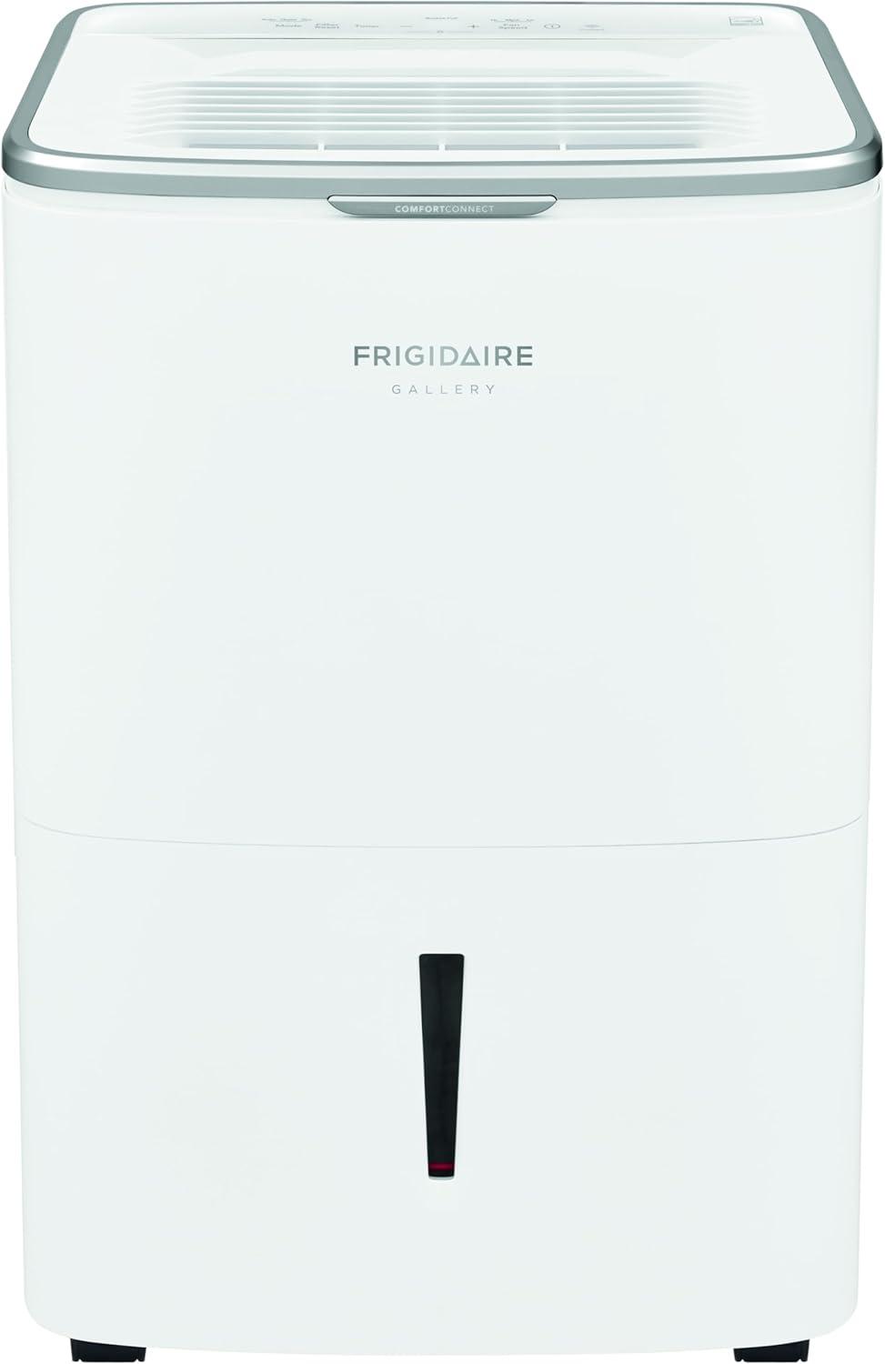 imageFrigidaire 50Pint Portable Dehumidifier for Basement Home and Attic 115V Quiet Moisture Absorber for Humidity Control with Auto ShutOff and Removable Water BucketContinuous Drain Option White50 Pints
