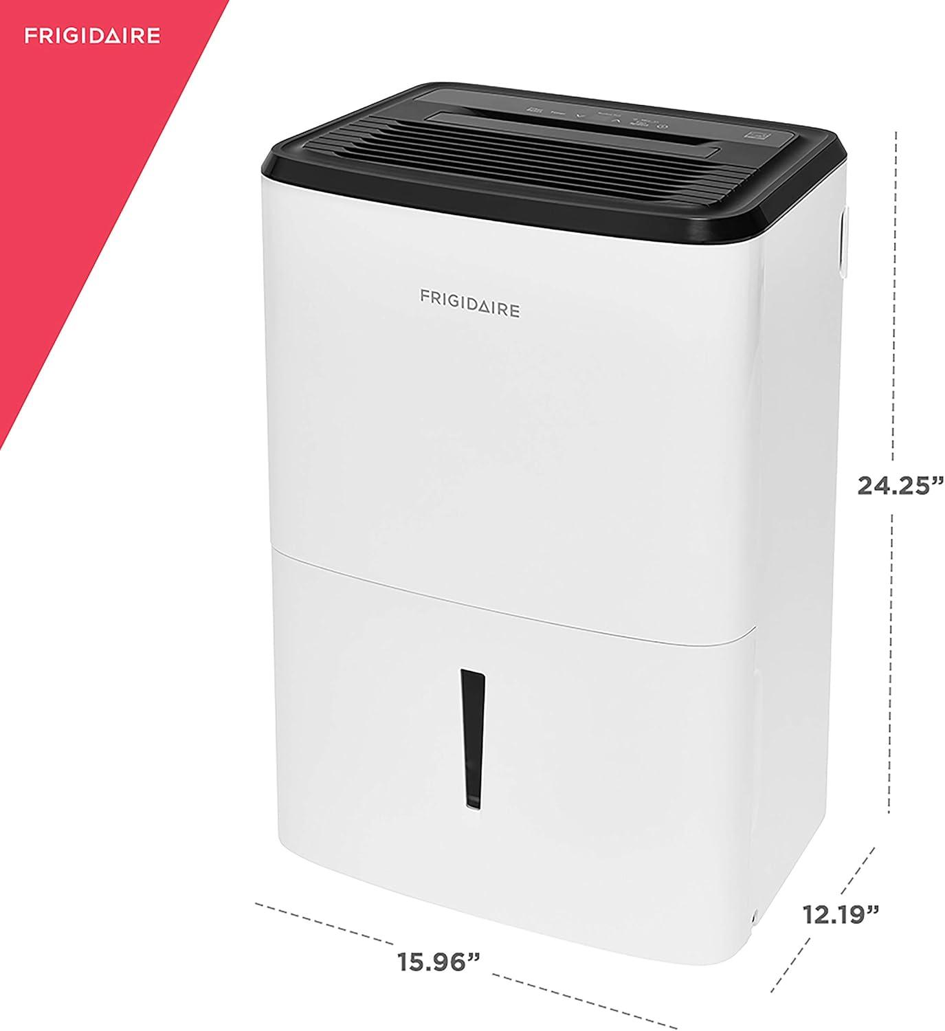 imageFrigidaire 50Pint Portable Dehumidifier for Basement Home and Attic 115V Quiet Moisture Absorber for Humidity Control with Auto ShutOff and Removable Water BucketContinuous Drain Option White35 PINT