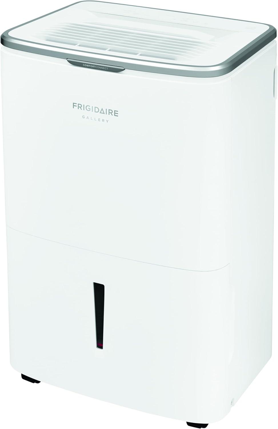 imageFrigidaire 50Pint Portable Dehumidifier for Basement Home and Attic 115V Quiet Moisture Absorber for Humidity Control with Auto ShutOff and Removable Water BucketContinuous Drain Option White50 Pints