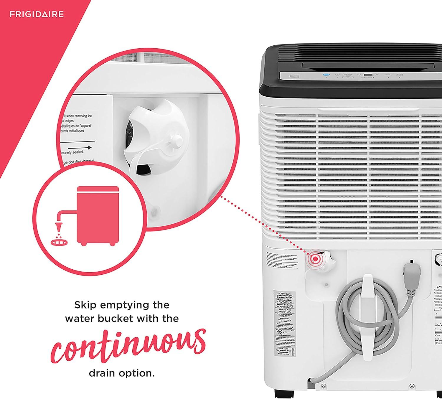imageFrigidaire 50Pint Portable Dehumidifier for Basement Home and Attic 115V Quiet Moisture Absorber for Humidity Control with Auto ShutOff and Removable Water BucketContinuous Drain Option White50 Pints