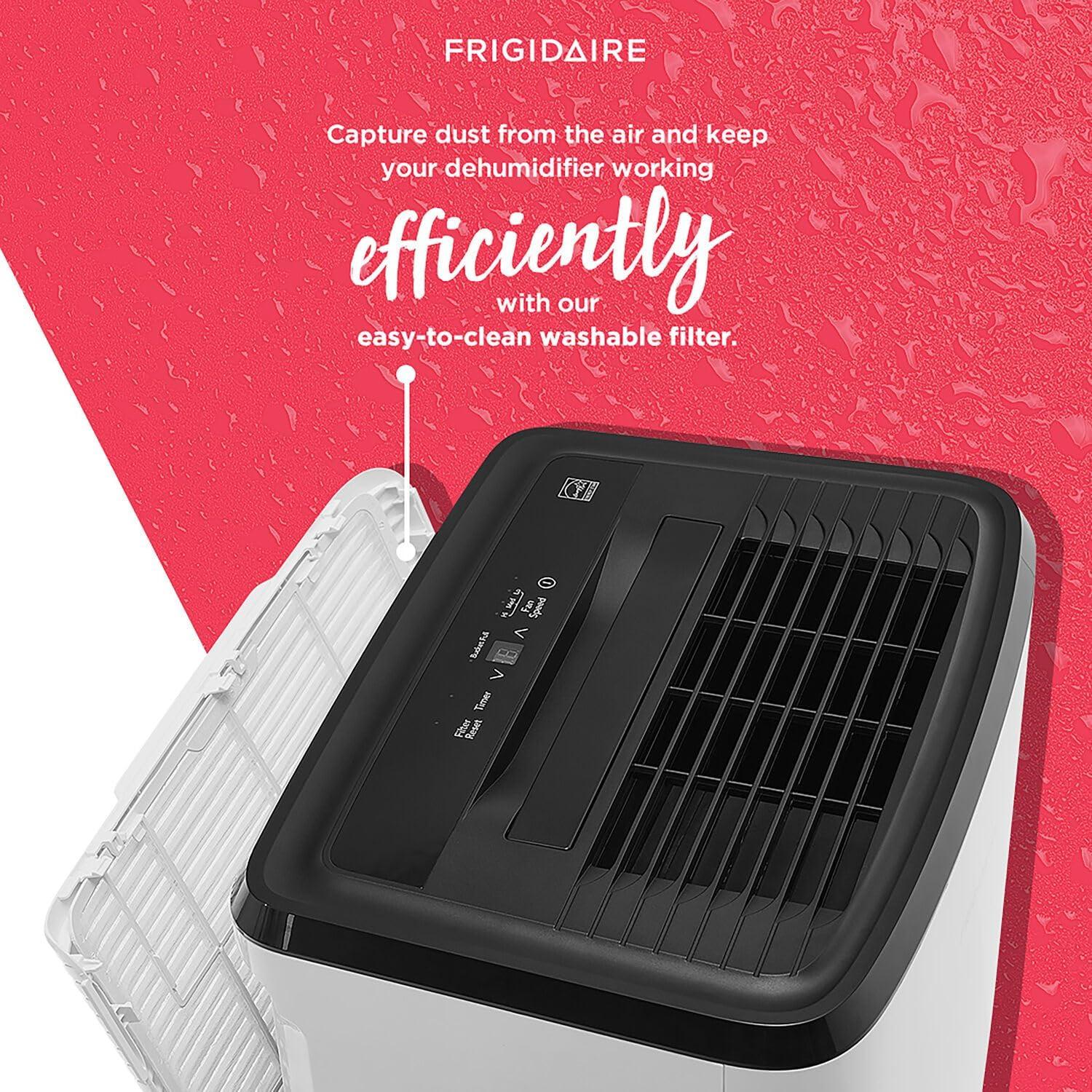imageFrigidaire 50Pint Portable Dehumidifier for Basement Home and Attic 115V Quiet Moisture Absorber for Humidity Control with Auto ShutOff and Removable Water BucketContinuous Drain Option White50 Pints
