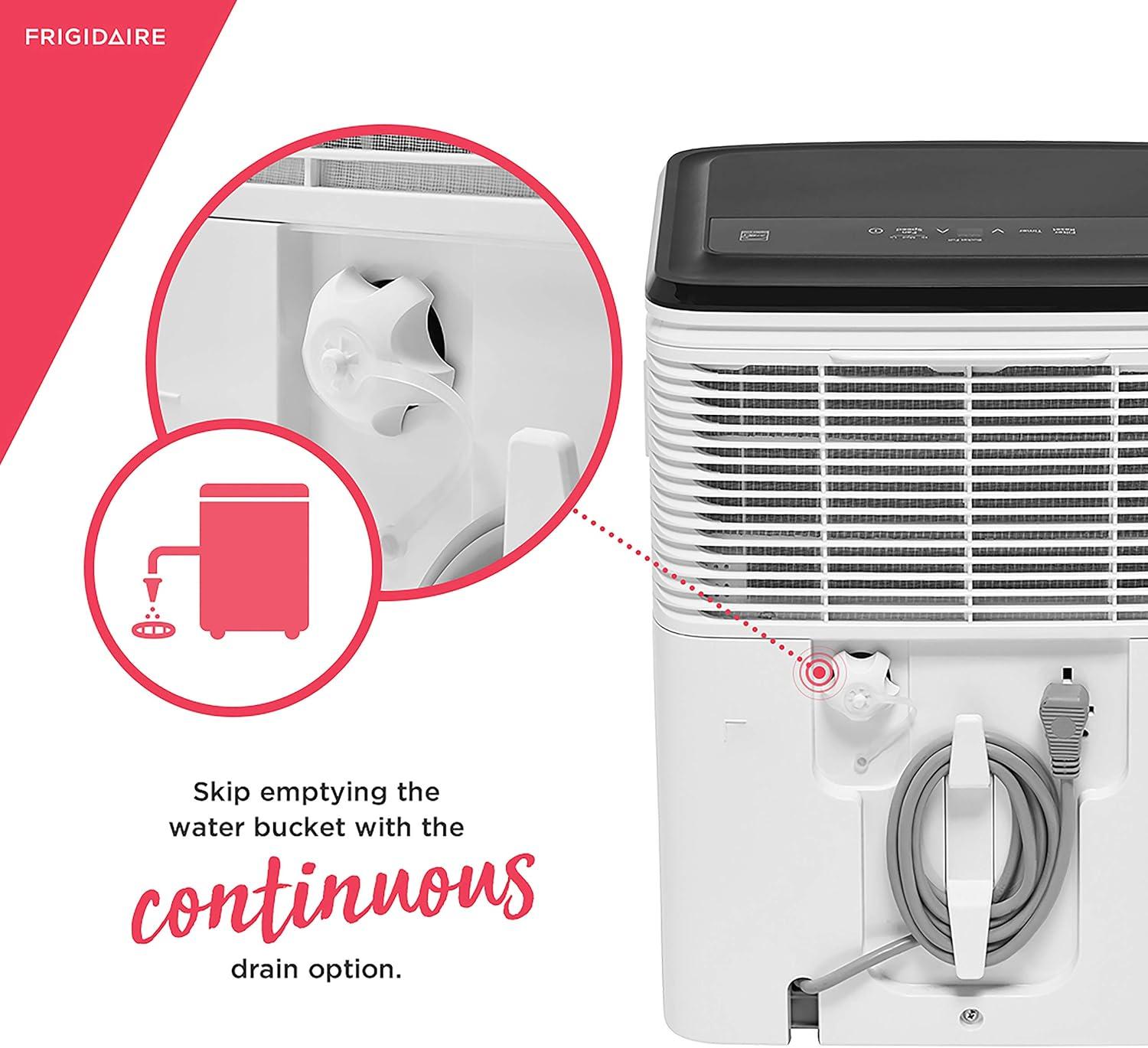 imageFrigidaire 50Pint Portable Dehumidifier for Basement Home and Attic 115V Quiet Moisture Absorber for Humidity Control with Auto ShutOff and Removable Water BucketContinuous Drain Option White35 PINT