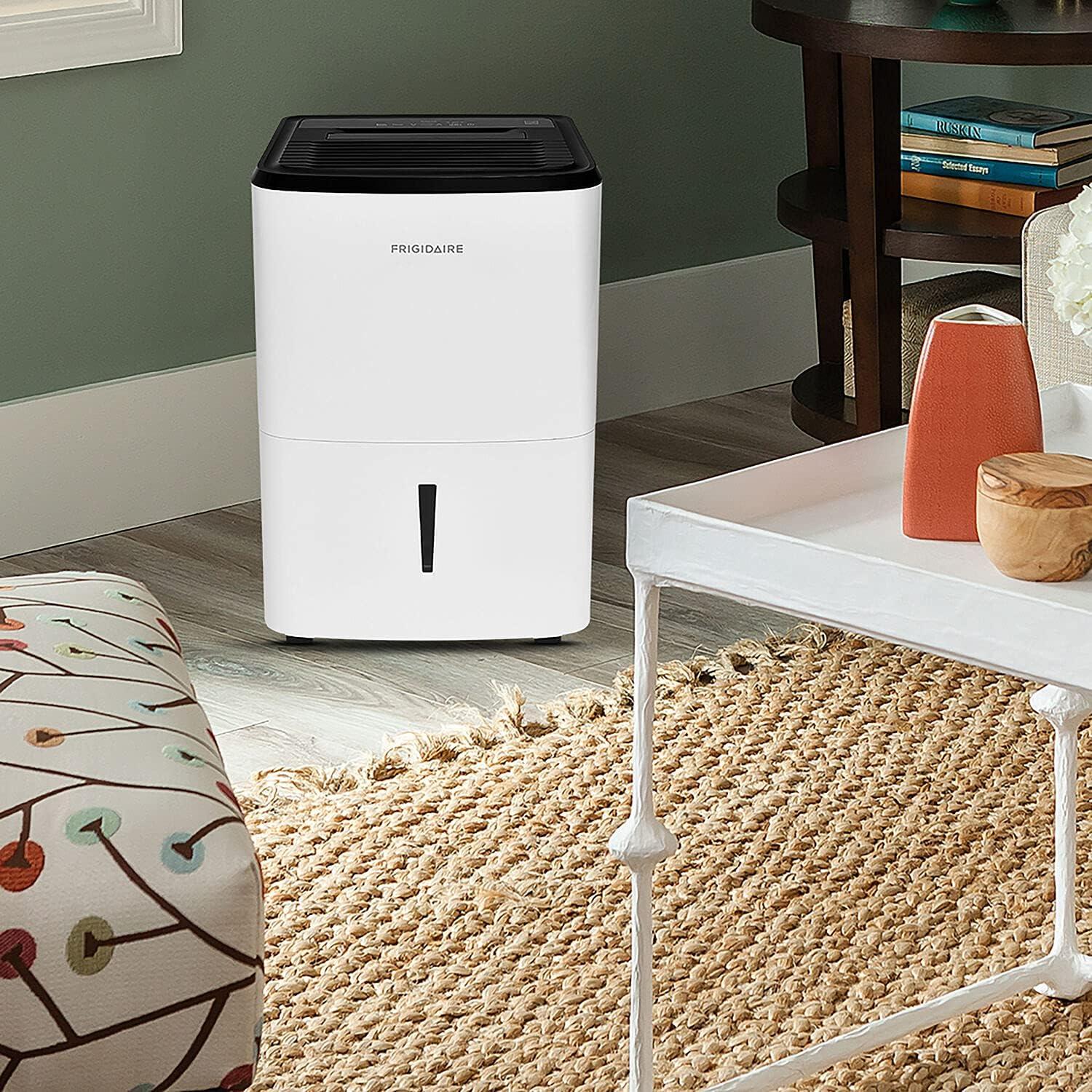 imageFrigidaire 50Pint Portable Dehumidifier for Basement Home and Attic 115V Quiet Moisture Absorber for Humidity Control with Auto ShutOff and Removable Water BucketContinuous Drain Option White50 Pints