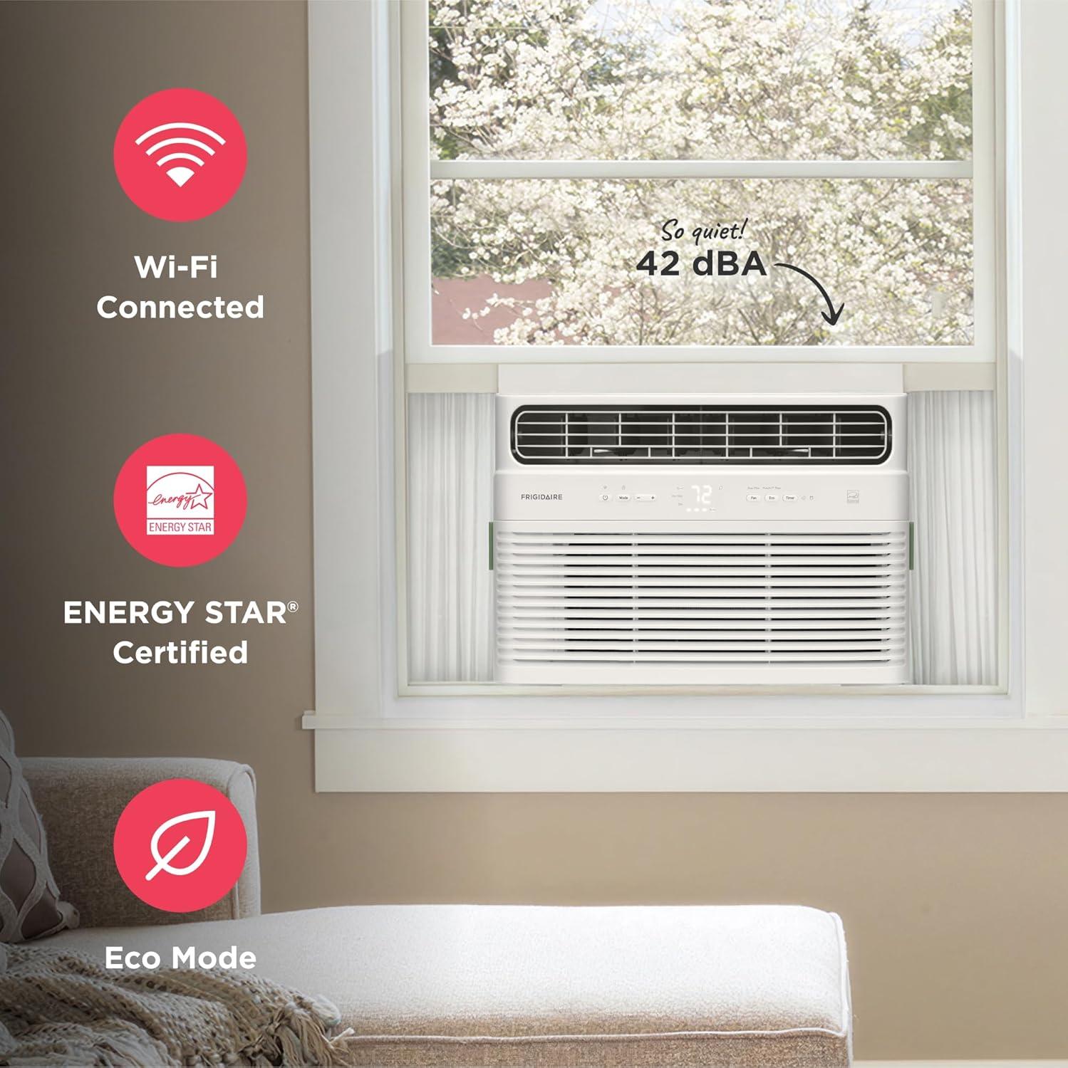 imageFrigidaire 8000 BTU Smart Inverter Window Air Conditioner with WiFi and Energy Star Certification Cools Up to 350 Sq Ft Ultra Quiet Operation White10 000 BTU