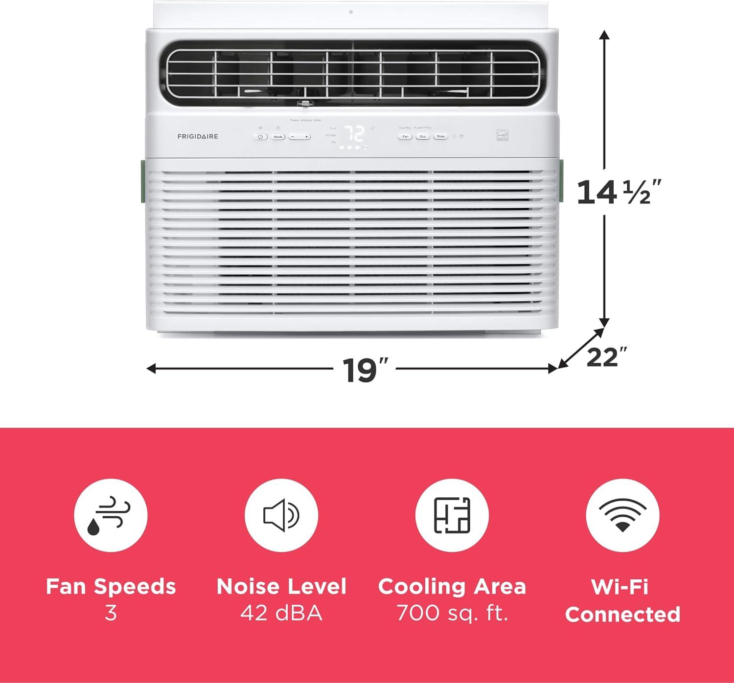 imageFrigidaire 8000 BTU Smart Inverter Window Air Conditioner with WiFi and Energy Star Certification Cools Up to 350 Sq Ft Ultra Quiet Operation White14 000 BTU