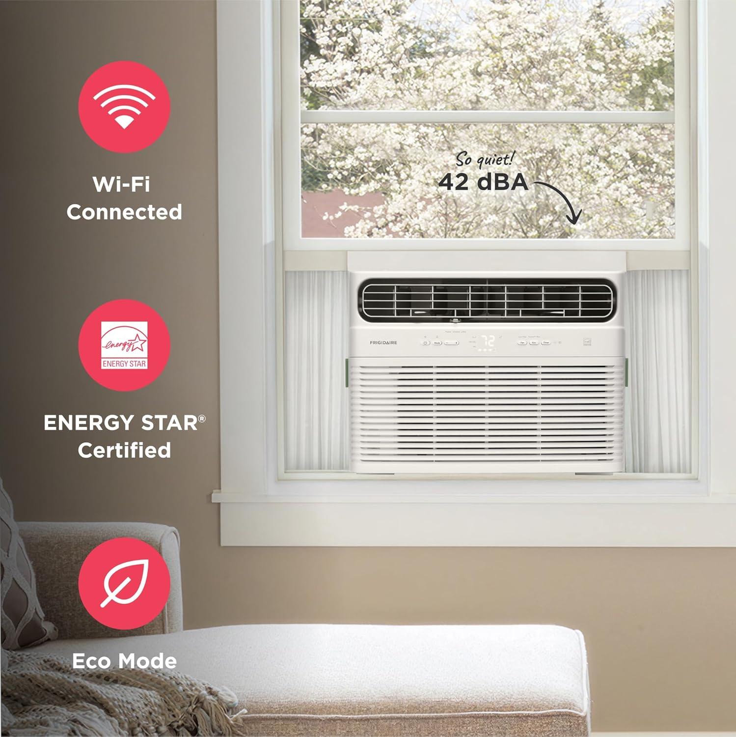 imageFrigidaire 8000 BTU Smart Inverter Window Air Conditioner with WiFi and Energy Star Certification Cools Up to 350 Sq Ft Ultra Quiet Operation White14 000 BTU