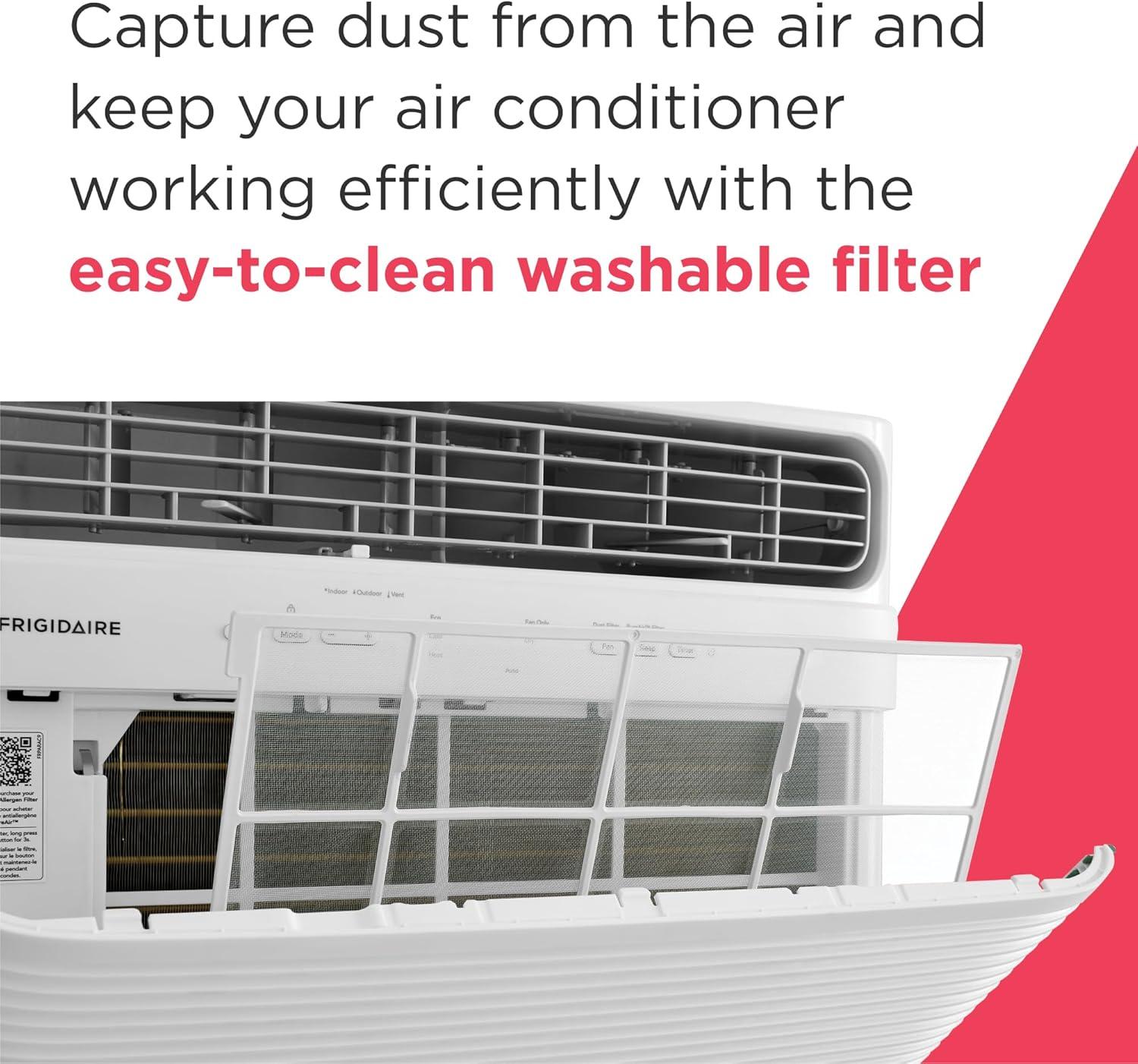 imageFrigidaire 8000 BTU Window Air Conditioner with Supplemental Heat Cools ampamp Heats Up to 350 Sq Ft Remote Control Quiet Operation Eco Mode 3 Fan Speeds White8 000 BTU