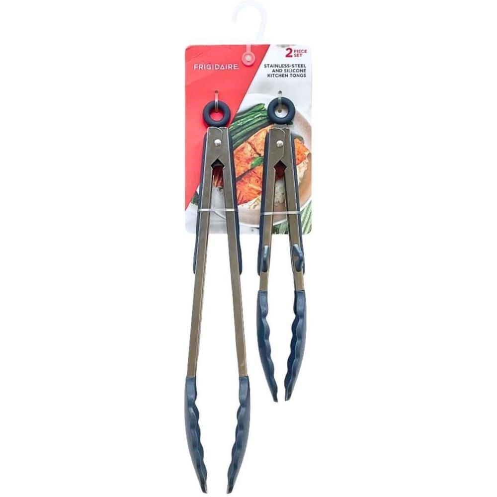 imageFrigidaire 2PC Stainless Steel Kitchen Food Tongs Set for Cooking with Silicone Tips NAVYNavy