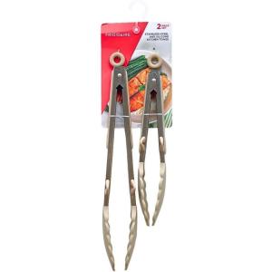 imageFrigidaire 2PC Stainless Steel Kitchen Food Tongs Set for Cooking with Silicone Tips NAVYLIGHT TAUPE