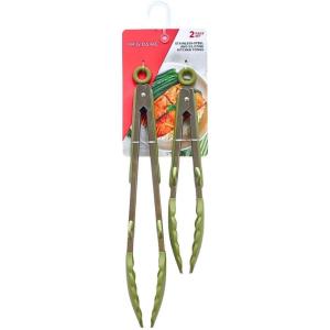 imageFrigidaire 2PC Stainless Steel Kitchen Food Tongs Set for Cooking with Silicone Tips NAVYOlive
