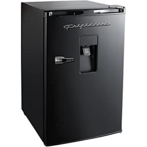 imageFrigidaire EFR494BLACK Retro Compact Mini Fridge with Freezer Compartment Chrome Handles 44 Cu Ft Builtin Water Dispenser Black